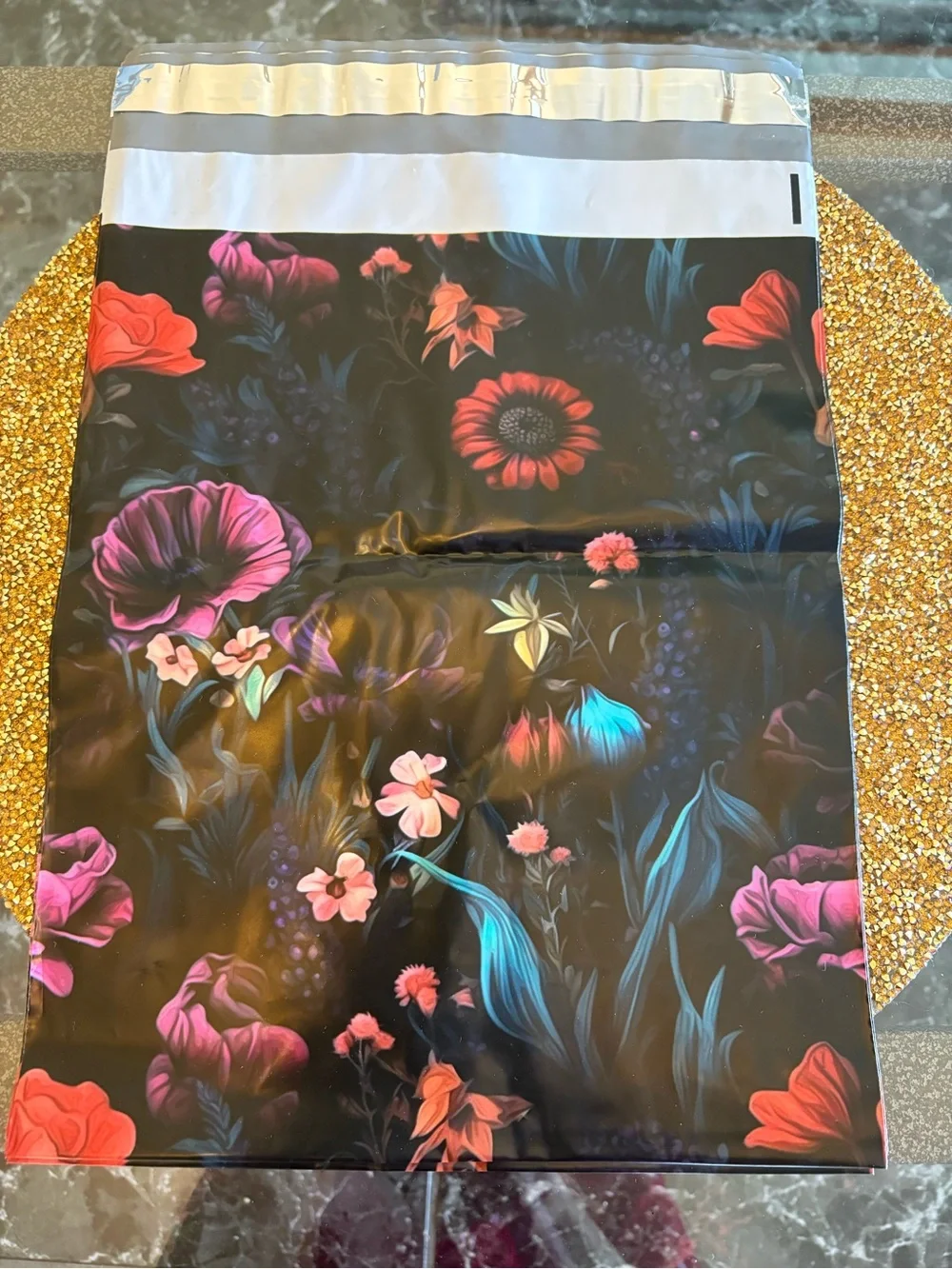 13 - 10 X 13 Floral  Black Shipping Mailer Bag - Premium Decorative Poly Mailer